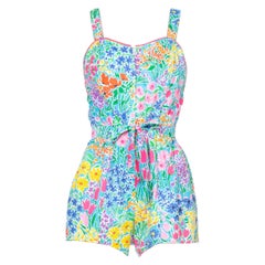1980S Cotton Lilly P Style Bright Floral Jumpsuit Romper