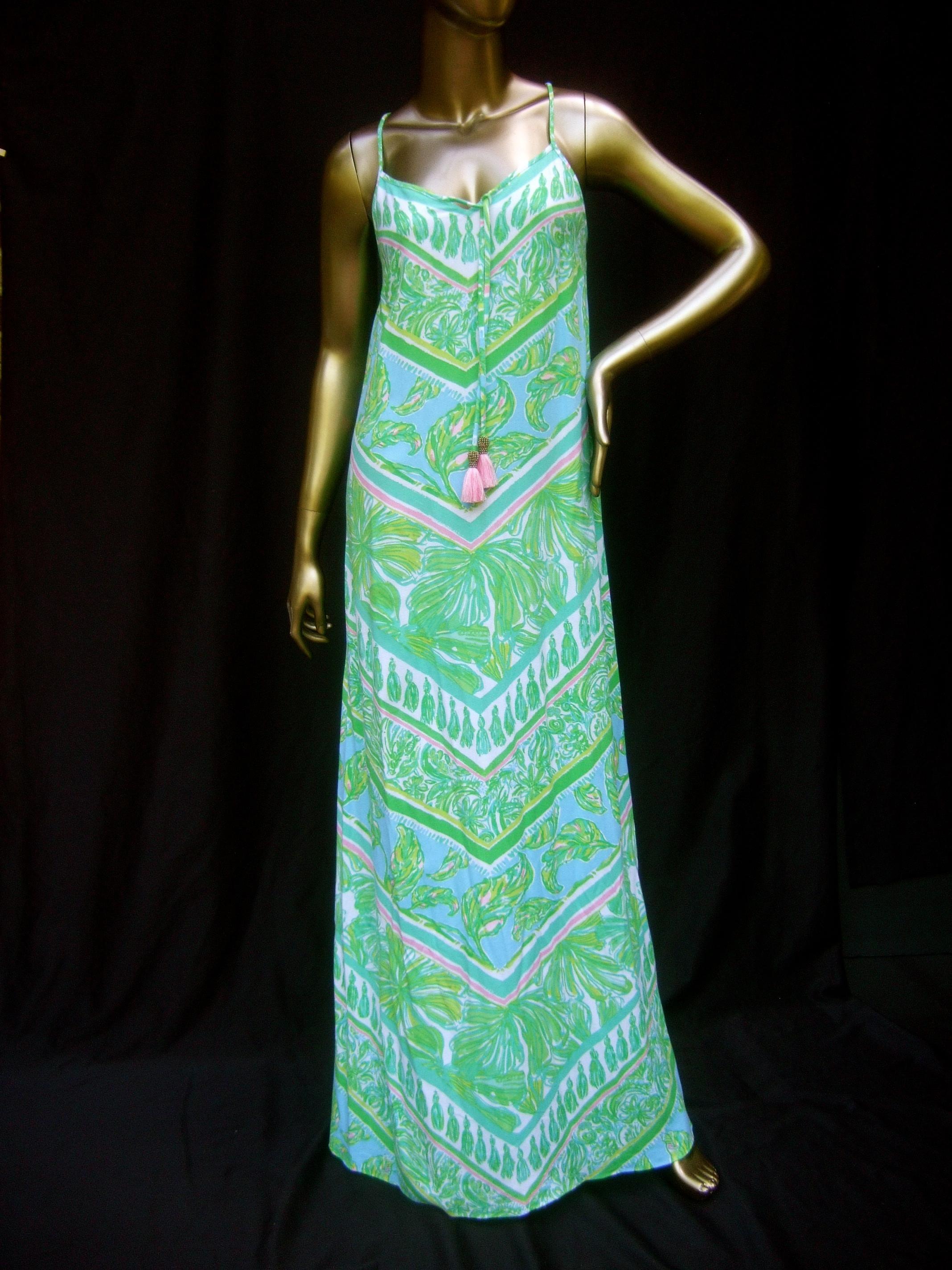 Lilly Pulitzer Vibrant Tropical Print Slip Gown c 1990s 4