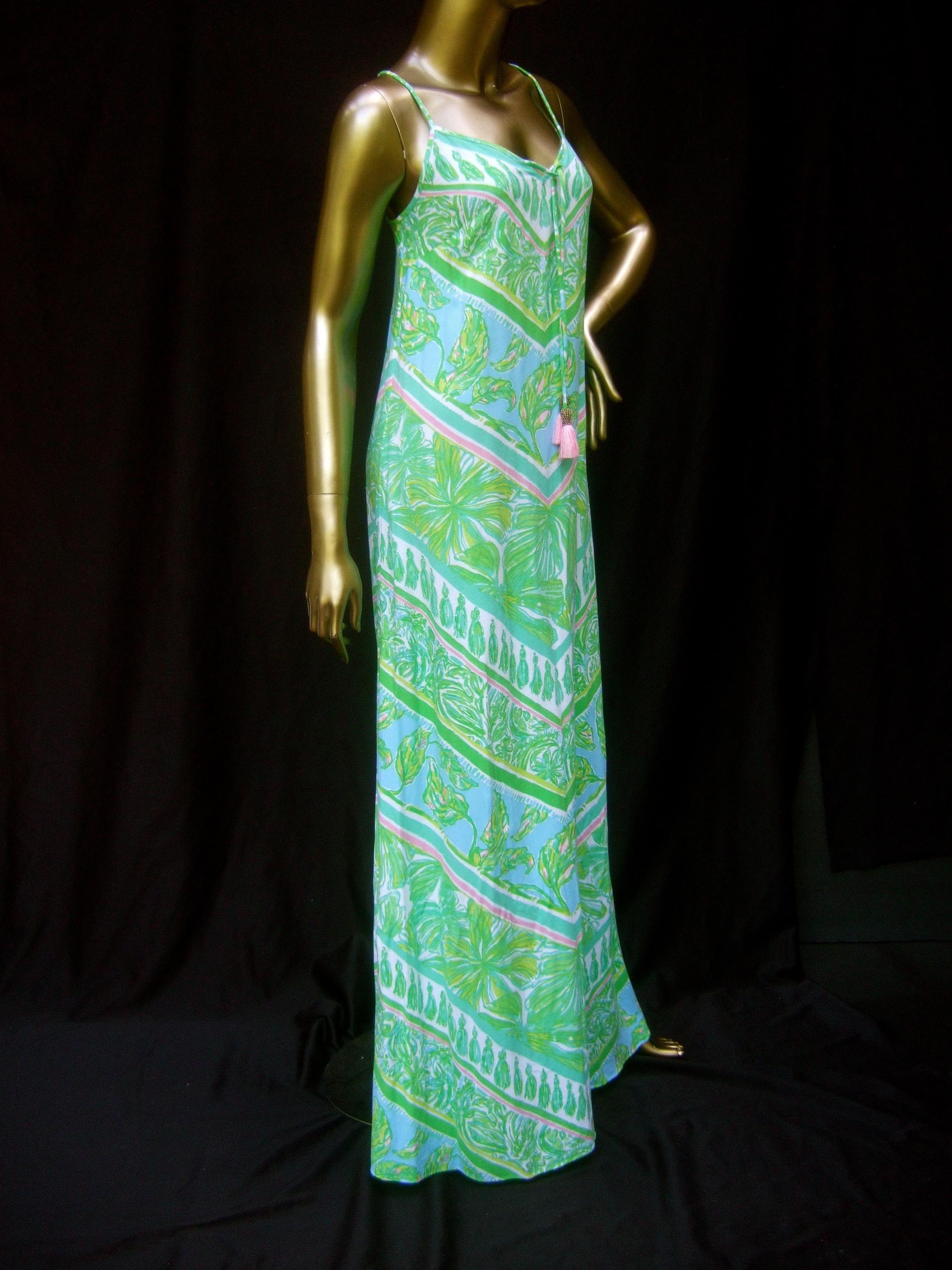 Blue Lilly Pulitzer Vibrant Tropical Print Slip Gown c 1990s