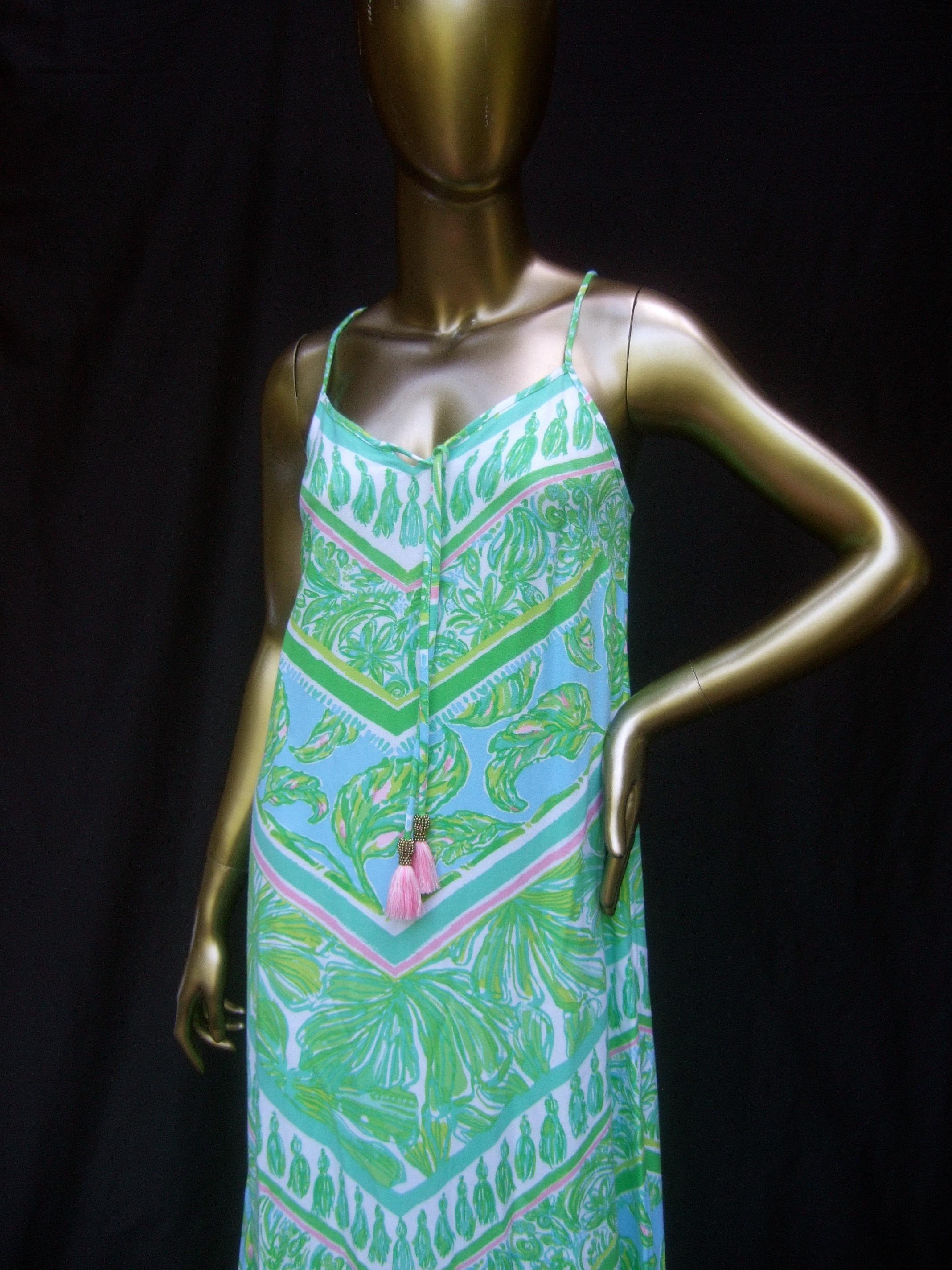 Lilly Pulitzer Vibrant Tropical Print Slip Gown c 1990s In Good Condition In University City, MO