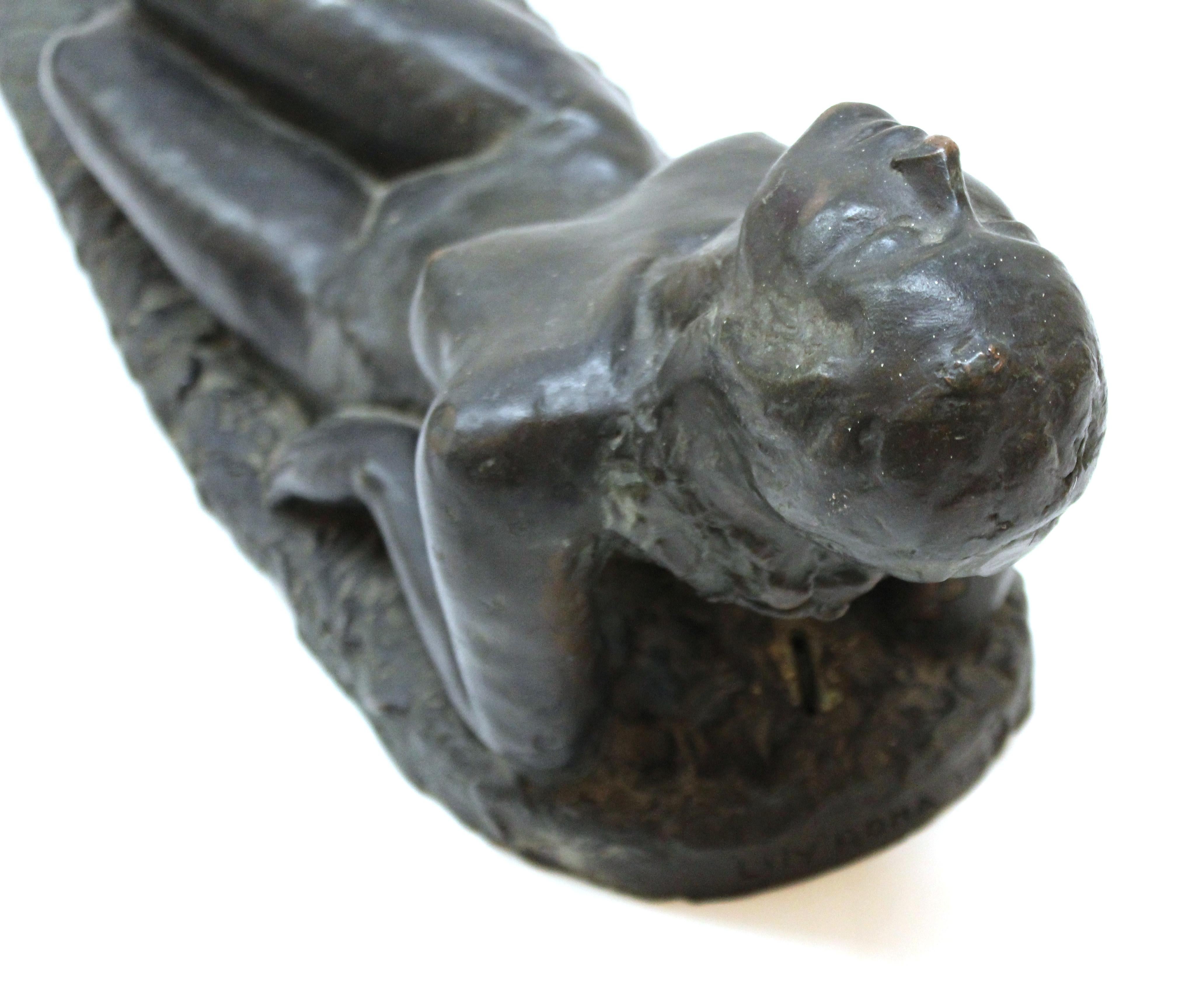 Lilly Rona Art Deco Reclining Nude Woman Sculpture in Bronze Patinated Plaster 1
