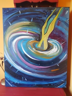 Mother Home - Abstract Oil Painting Red Yellow Blue Brown White Green