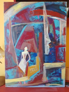 The Other Reality - Abstract Oil Painting Red Yellow Lilac Blue Brown White