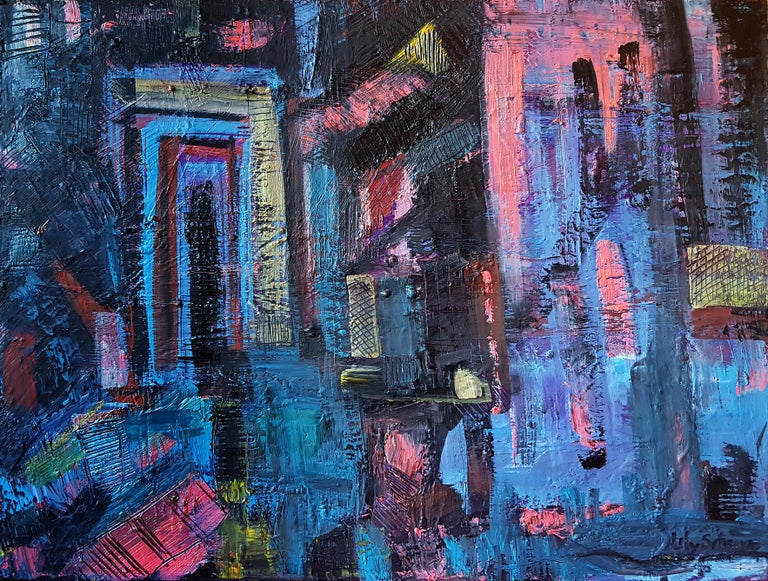 Lilly Sotirova Theatre Abstract Oil Painting Red Yellow Orange Blue