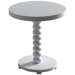Lilu Round, Wooden Side Table with Turned Base, in White Matte Lacquer Finish