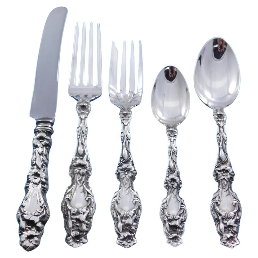 Lily by Gorham (Whiting) Sterling Silver Flatware Set 12 Service 60 pcs Dinner For Sale