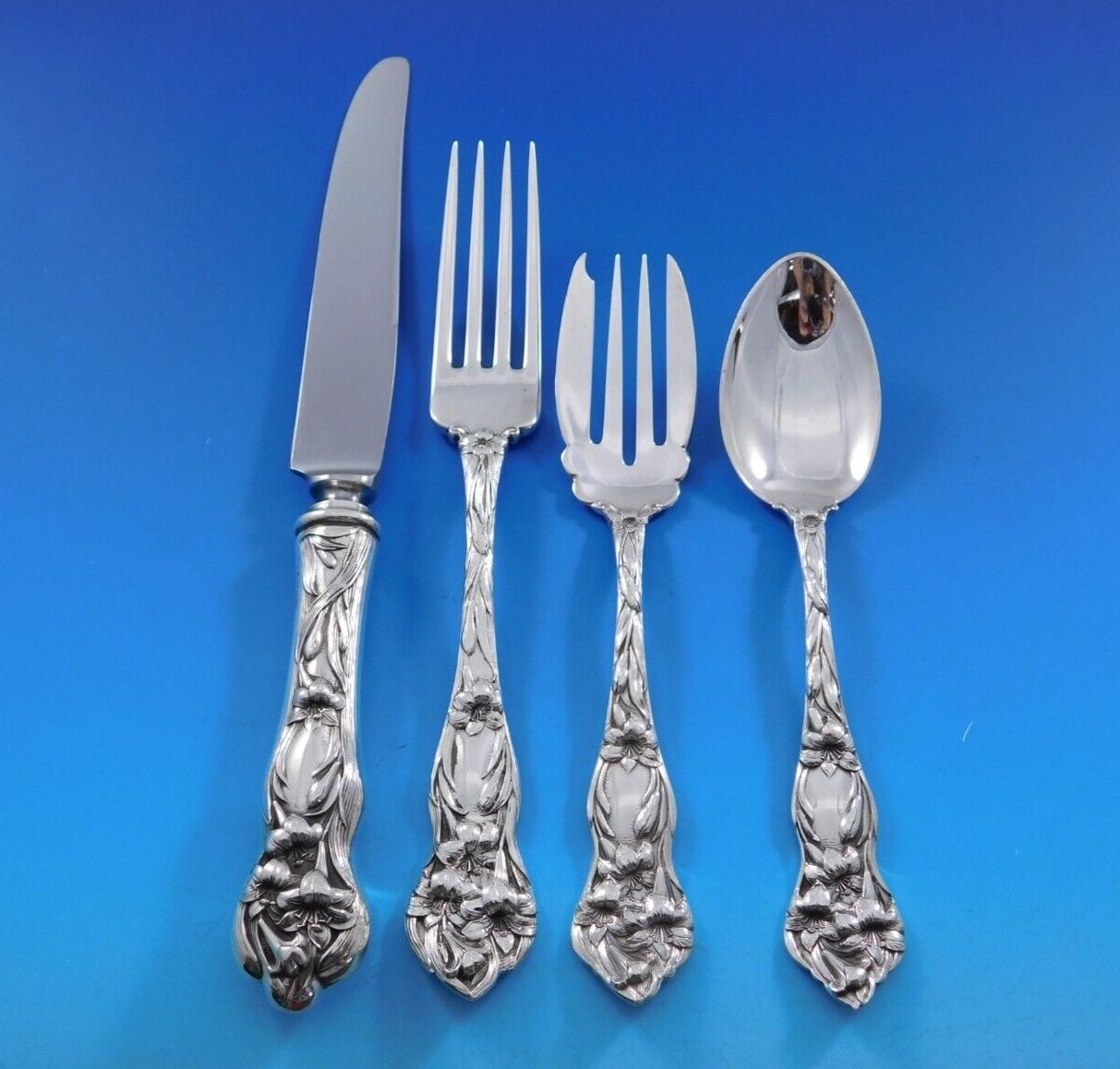 Lily by Watson Silver Service de couverts pour 8 pièces 73 pièces Floral en vente 6