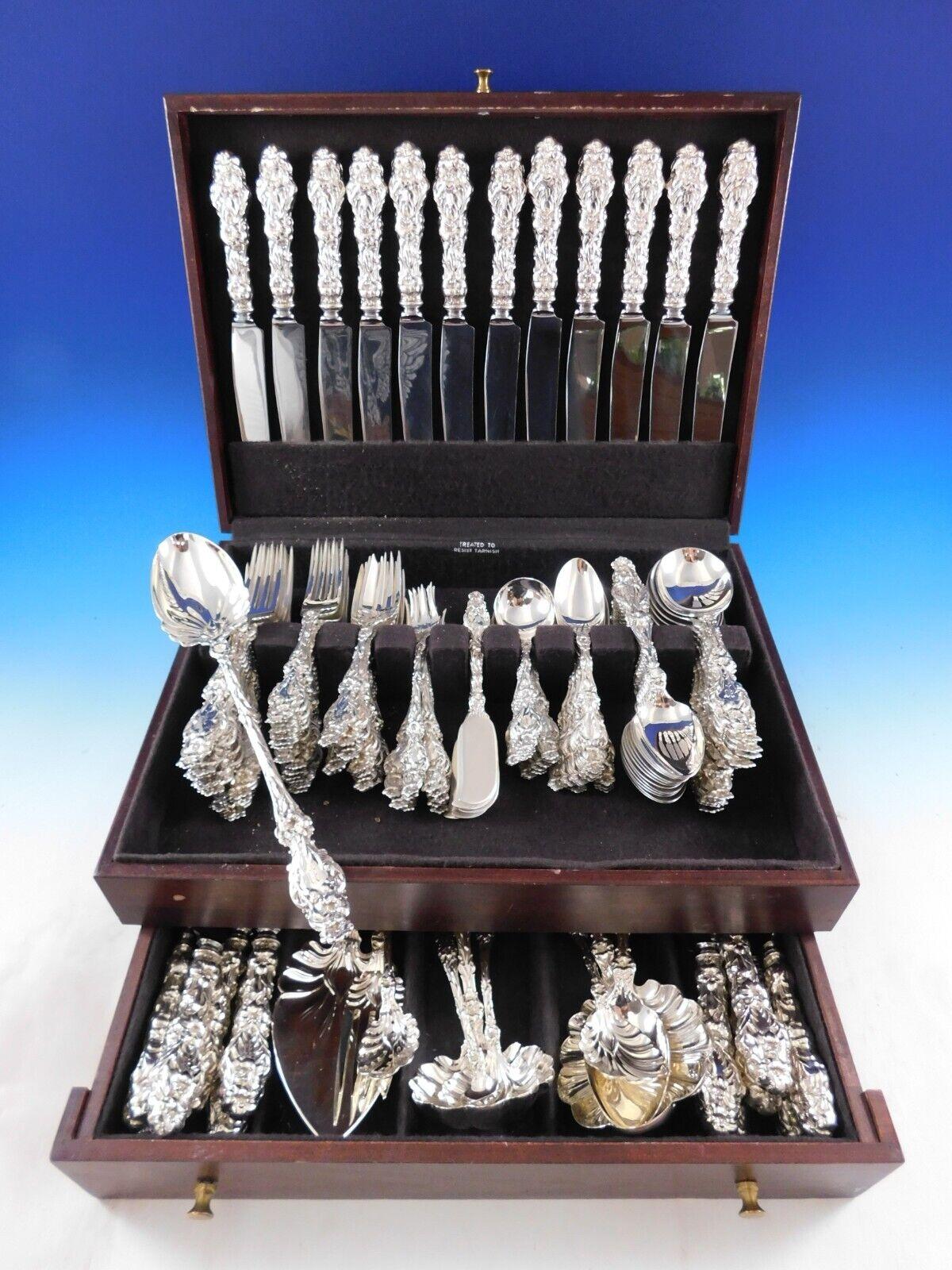 Monumental Lily by Whiting Sterling Silver Flatware set - 142 pieces. This set includes:

12 Dinner Size Knives with hand cast handles, 9 3/8
