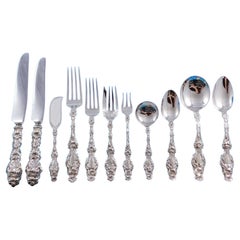 Antique Lily by Whiting Sterling Silver Flatware Set 12 Service 142 pc P Monogram Dinner