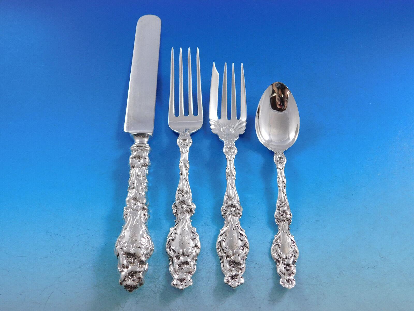Lily by Whiting Sterling Silver Flatware Set for 12 Service 60 Pieces In Excellent Condition For Sale In Big Bend, WI