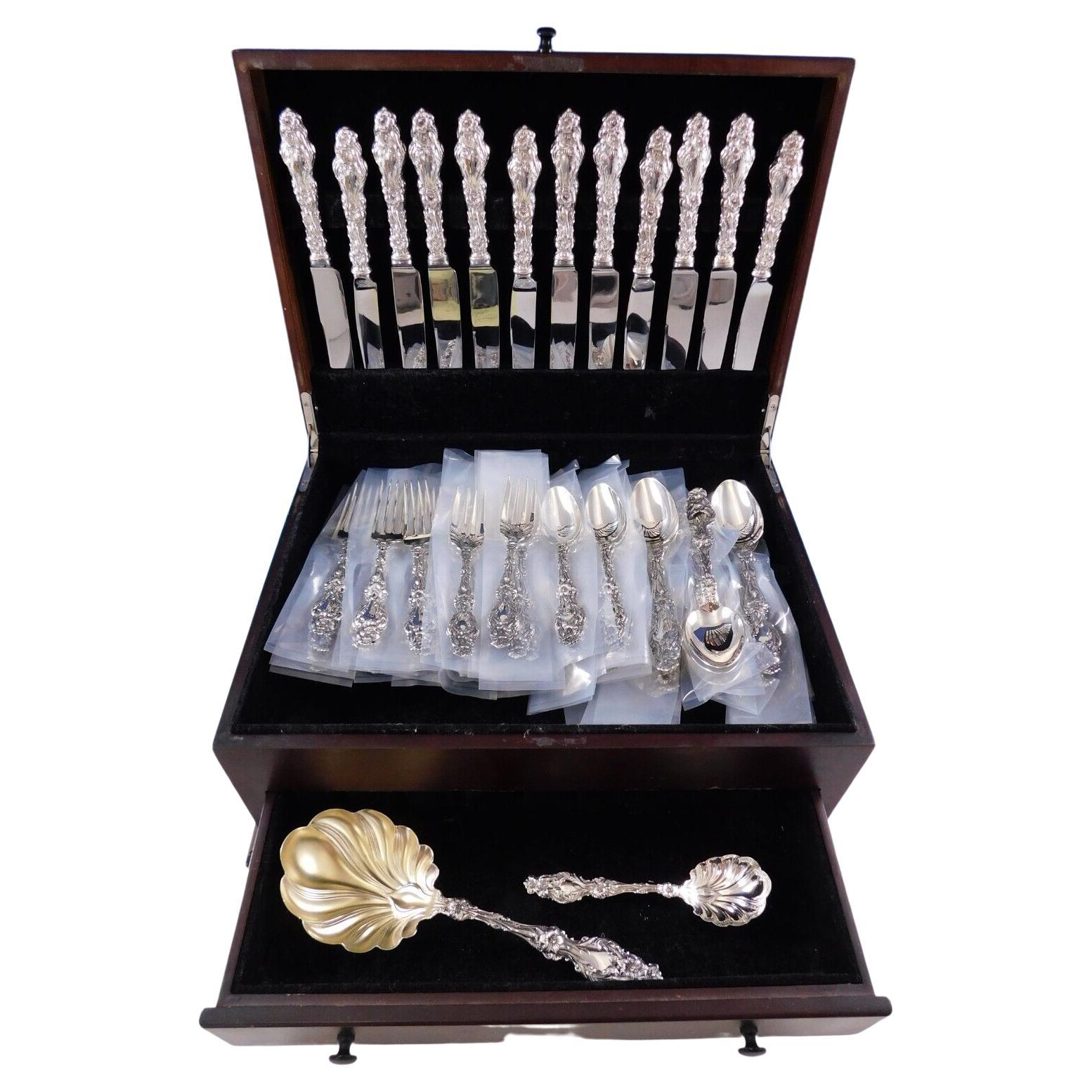 Lily by Whiting Sterling Silber Besteck für 12 Personen 62 Pieces