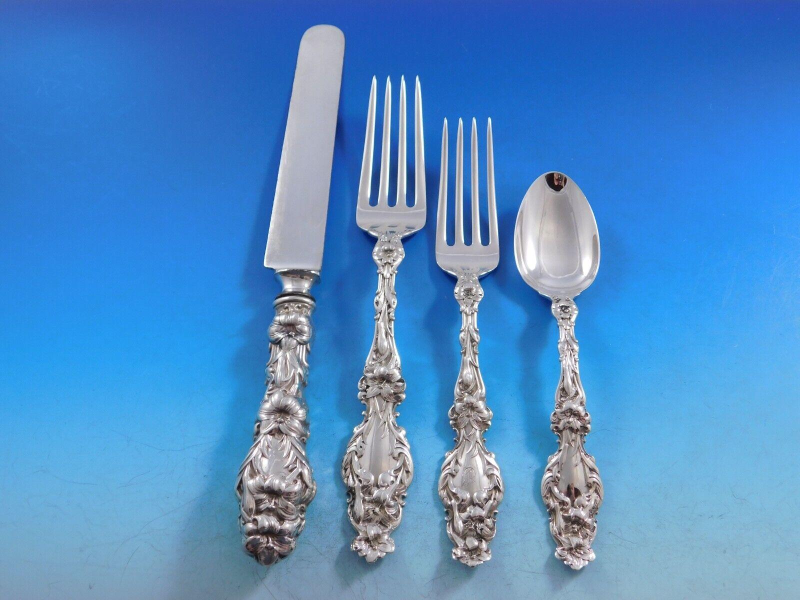 Lily by Whiting Sterling Silver Flatware Set for 12 Service 64 Pieces Dinner In Excellent Condition For Sale In Big Bend, WI