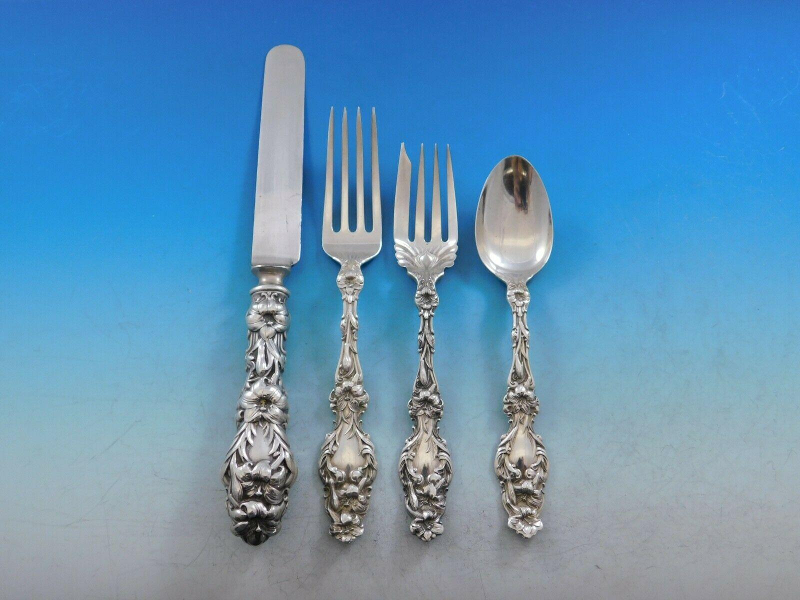 Lily by Whiting Sterling Silver Flatware Set for 8 Service 56 Pieces In Excellent Condition In Big Bend, WI