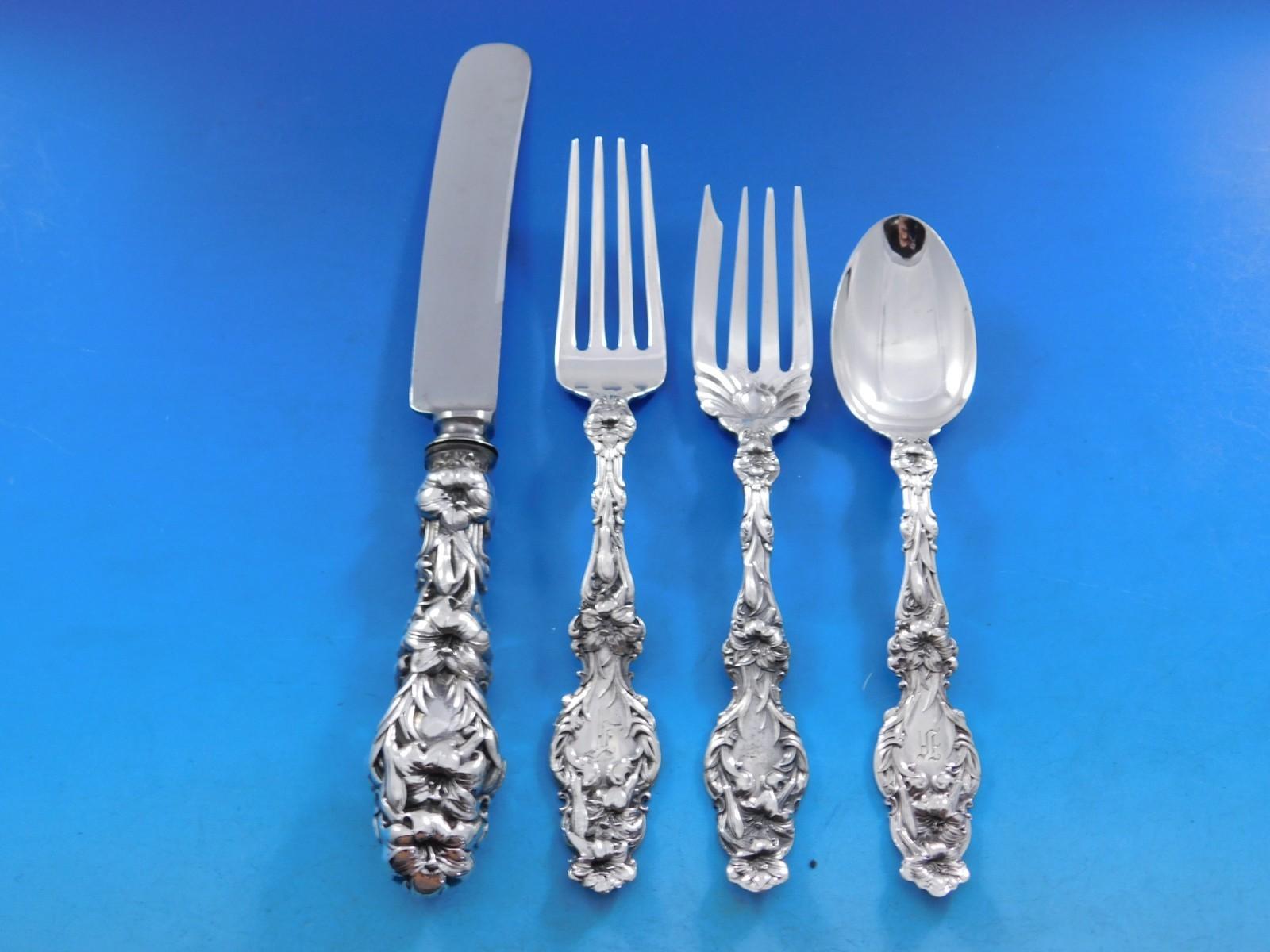 Lily by Whiting Set di posate in argento sterling per 8 persone Servizio di 96 pezzi Cena Antica in vendita 1
