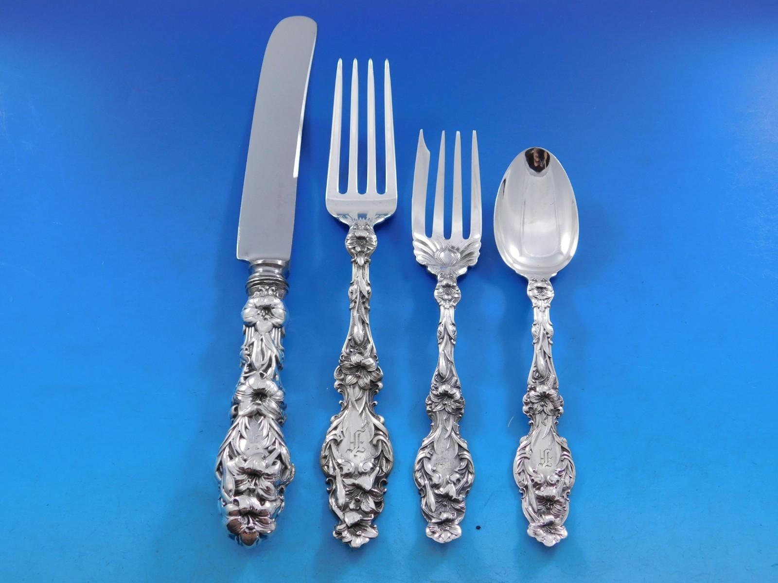 Lily by Whiting Set di posate in argento sterling per 8 persone Servizio di 96 pezzi Cena Antica in vendita 2