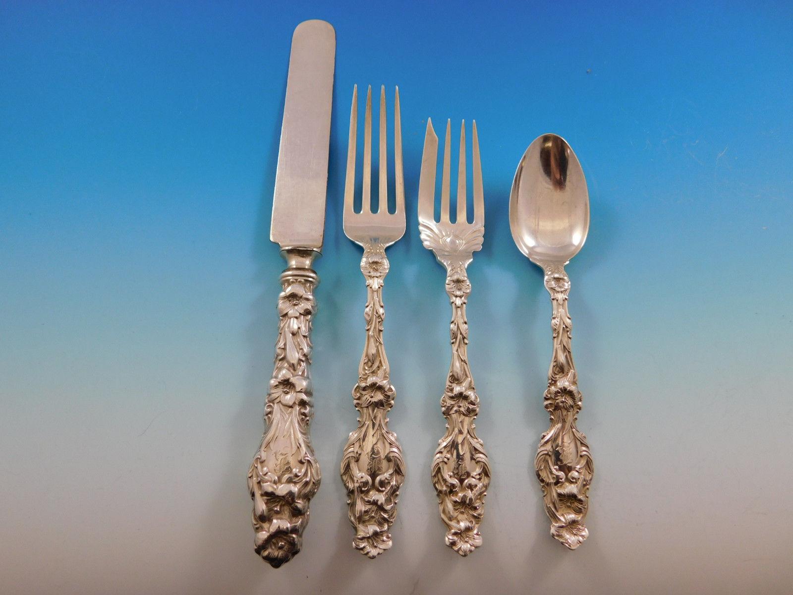 Lily by Whiting Sterling Silver Flatware Set Service 70 Pcs 