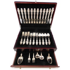 Lily by Whiting Sterling Silver Flatware Set Service 70 Pcs "K" Monogram Antique