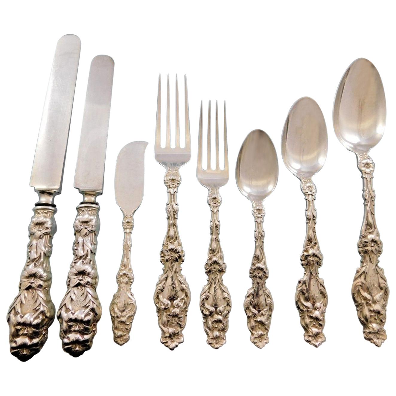 Lily by Whiting Sterling Silver Flatware Set Service 80 Pieces Script Monogram