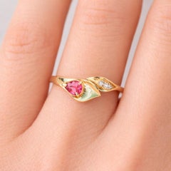Lily calla 14k gold ring with garnet and diamonds