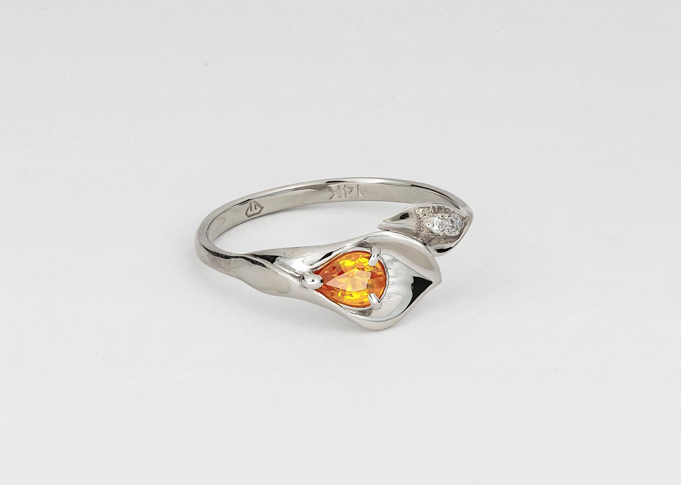 For Sale:  Lily calla 14k gold ring with sapphire 4