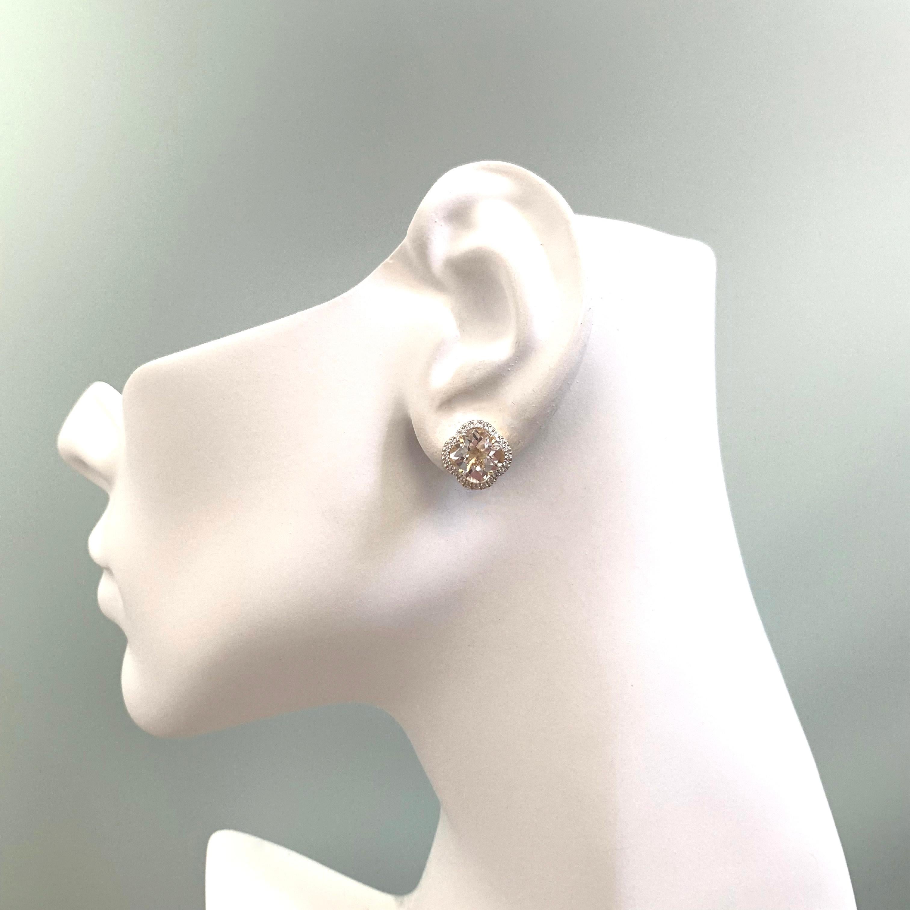 Women's Lily Clover Shape Clear Quartz Halo Studs Earrings For Sale