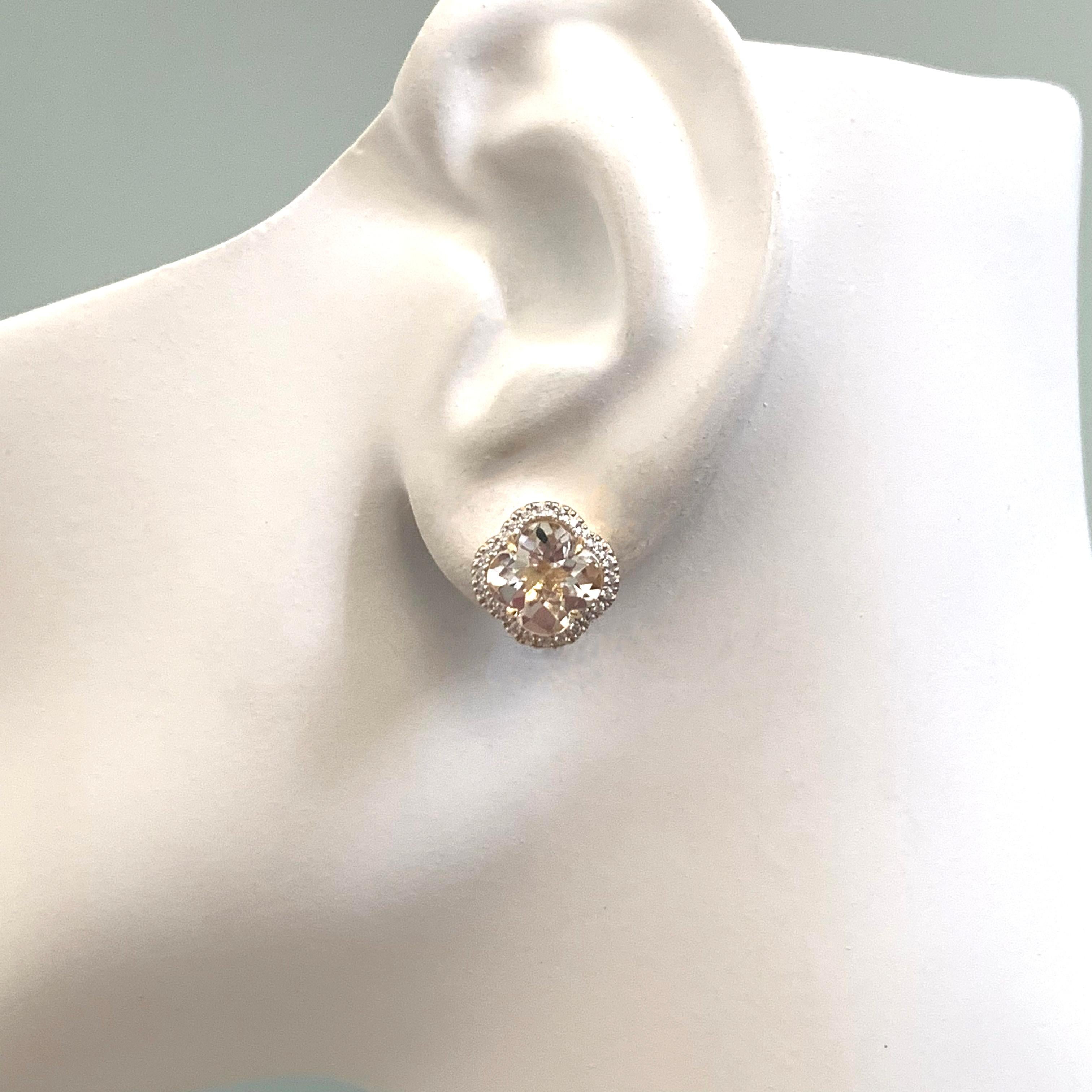 Lily Clover Shape Clear Quartz Halo Studs Earrings For Sale 1