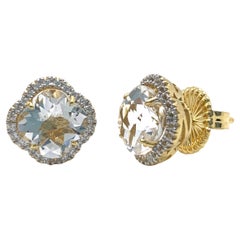 Lily Clover Shape Clear Quartz Halo Studs Earrings Lily Clover Shape Clear Quartz Halo Studs Earrings