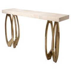 Consola Lily de piel de zapa crema y latón patinado bronce by R&Y Augousti