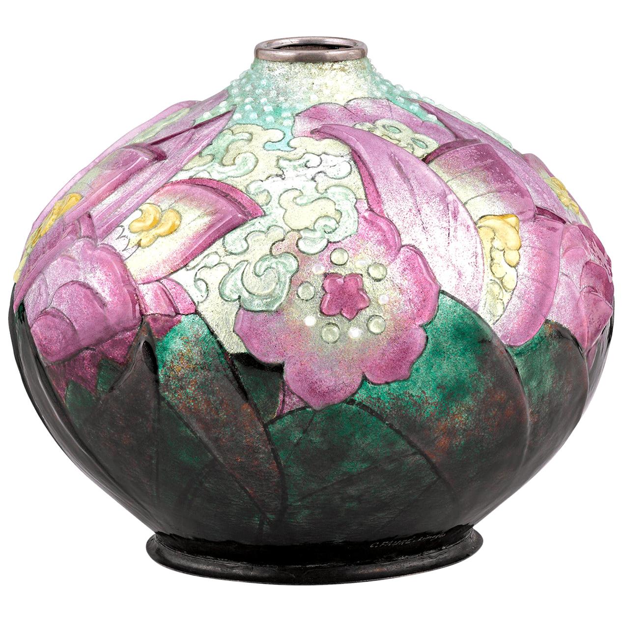 Lily Enamel Vase by Camille Fauré