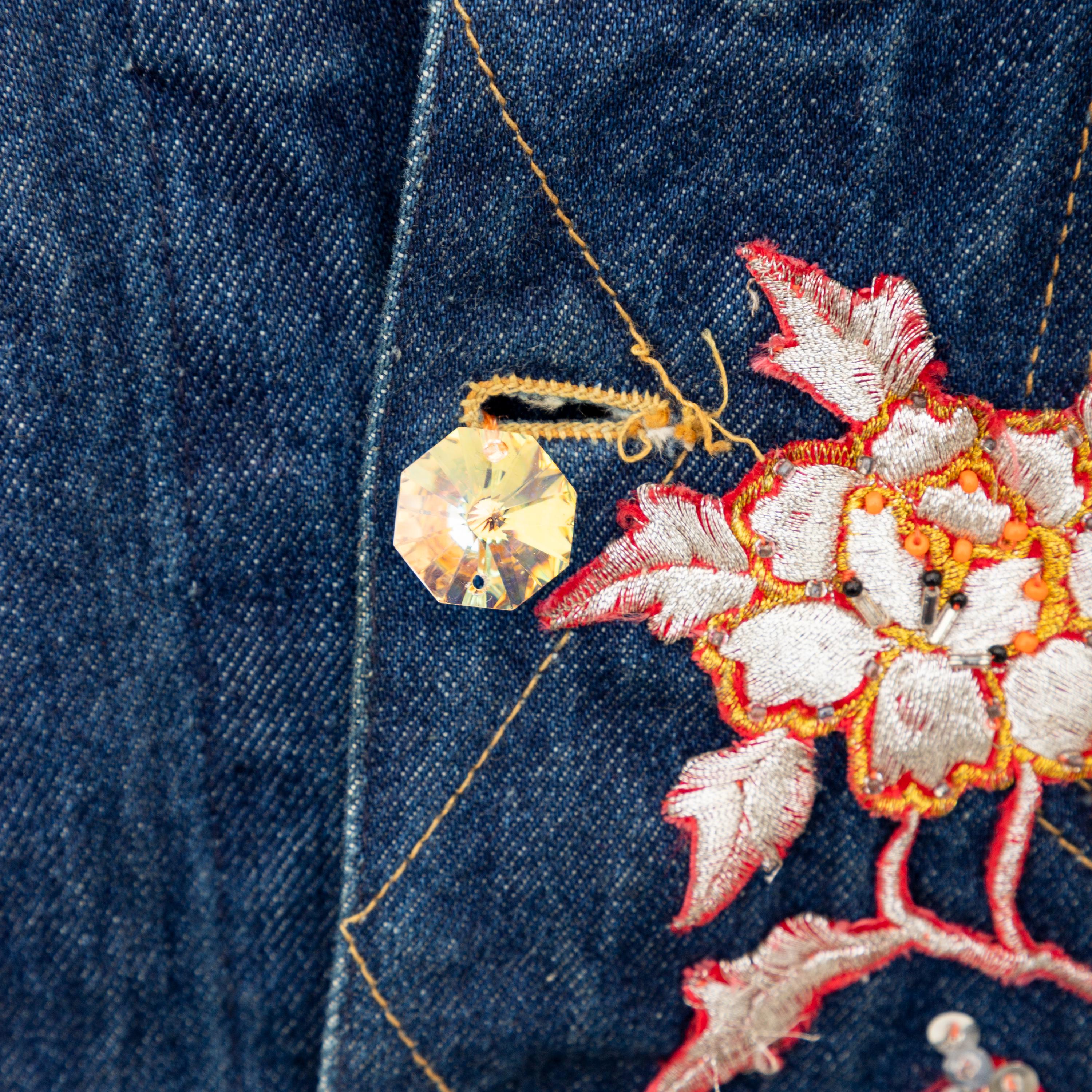 Women's Lily Farouche Munich Embroidered Denim Jacket - '00s For Sale