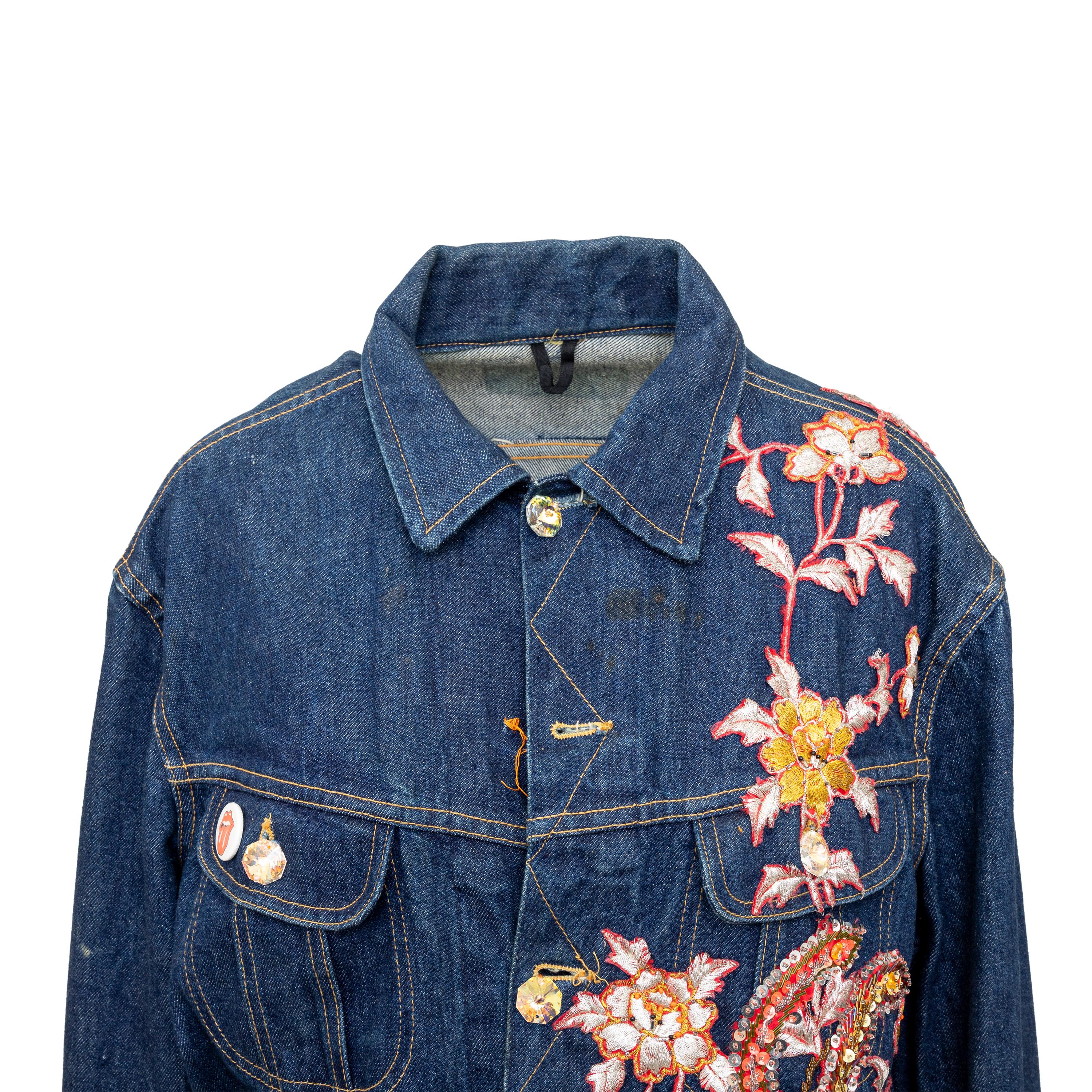 Purple Lily Farouche Munich Embroidered Denim Jacket - '00s For Sale
