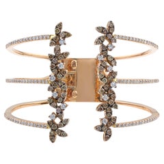 Lily Flower Cage Cuff Bracelet in 18Kt Rose Gold Brown and White Diamonds 6,72ct