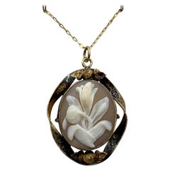 Lily Flower Cameo Pendant Rose Gold Victorian High Relief Three Dimensional