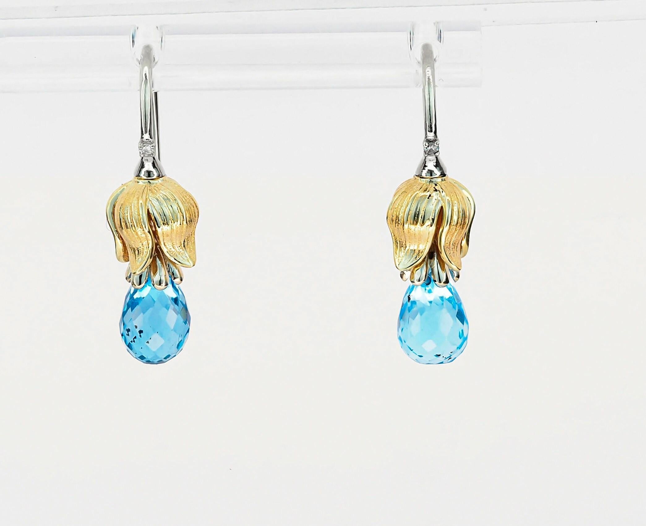 Modern Lily flower earrings with Topazes and diamonds For Sale
