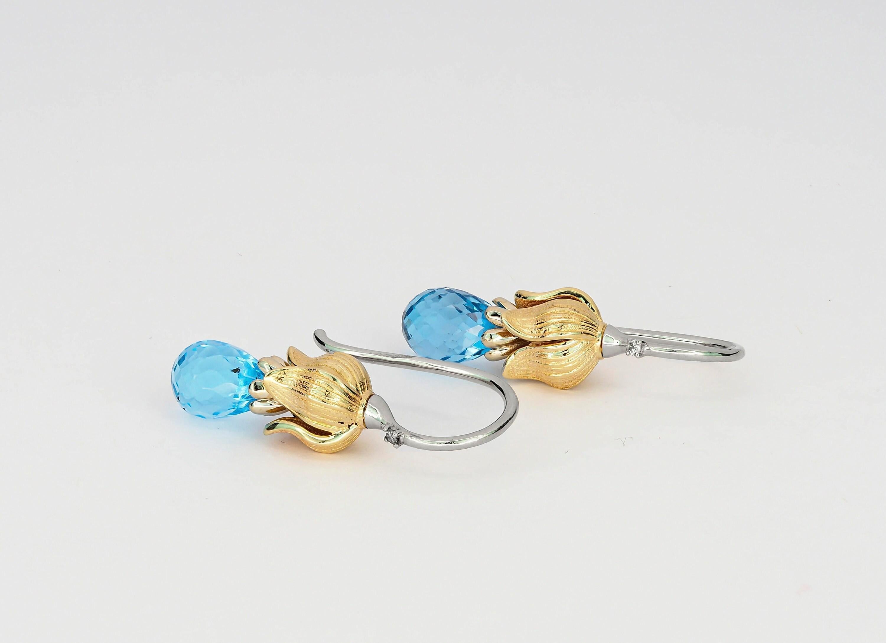 Women's Lily flower earrings with Topazes and diamonds For Sale