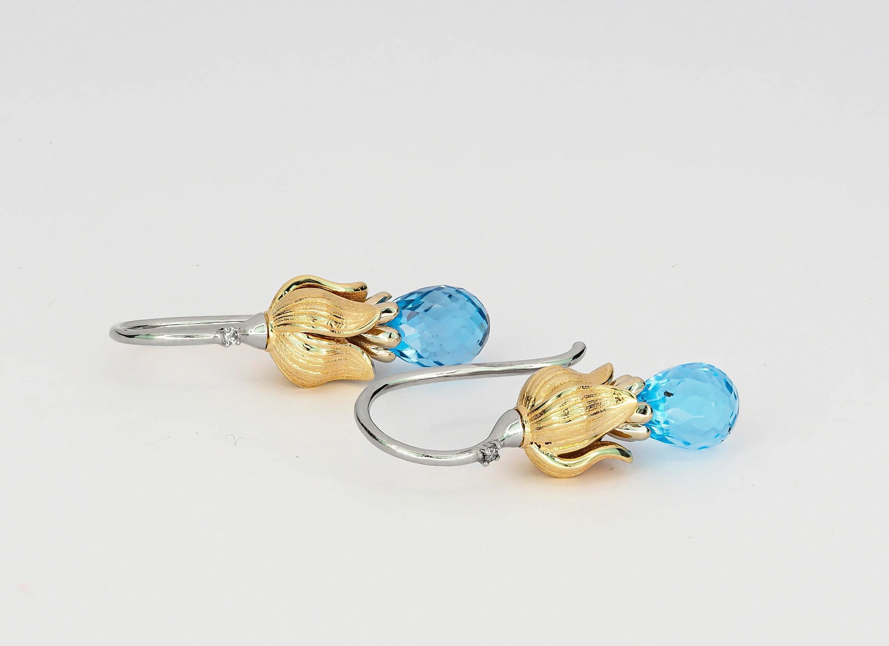 Lily flower earrings with Topazes and diamonds For Sale 1