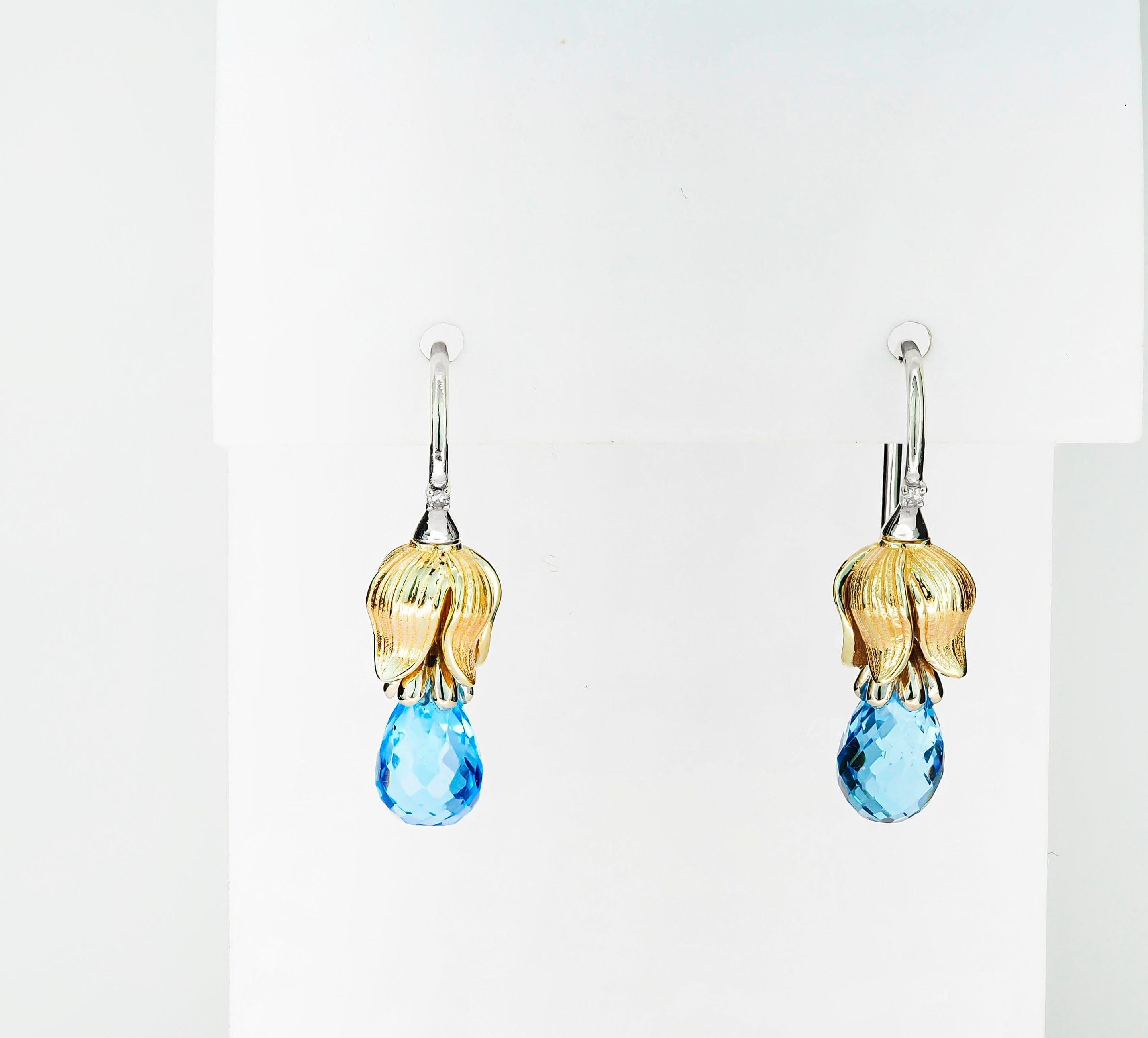 Lily flower earrings with Topazes and diamonds For Sale 2
