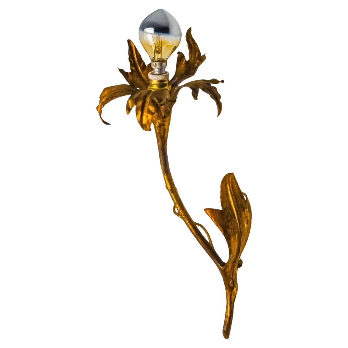 Lily flower wall light by Ferro Arte, metal and gold leaf, Spain, 1970