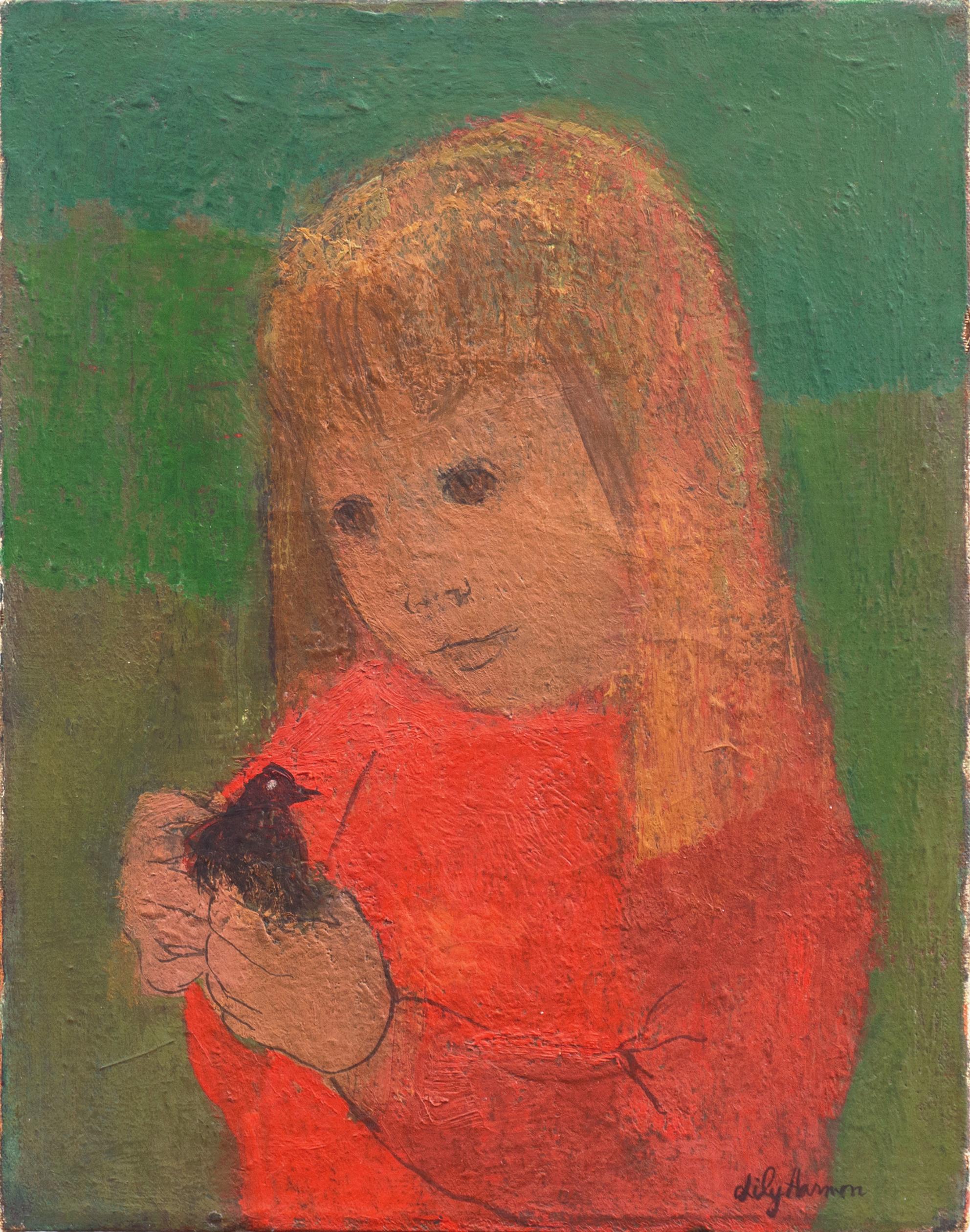 Lily Harmon Figurative Painting - 'Girl Holding a Bird', Yale, Colarossi, Corcoran, Whitney, Metropolitan Museum