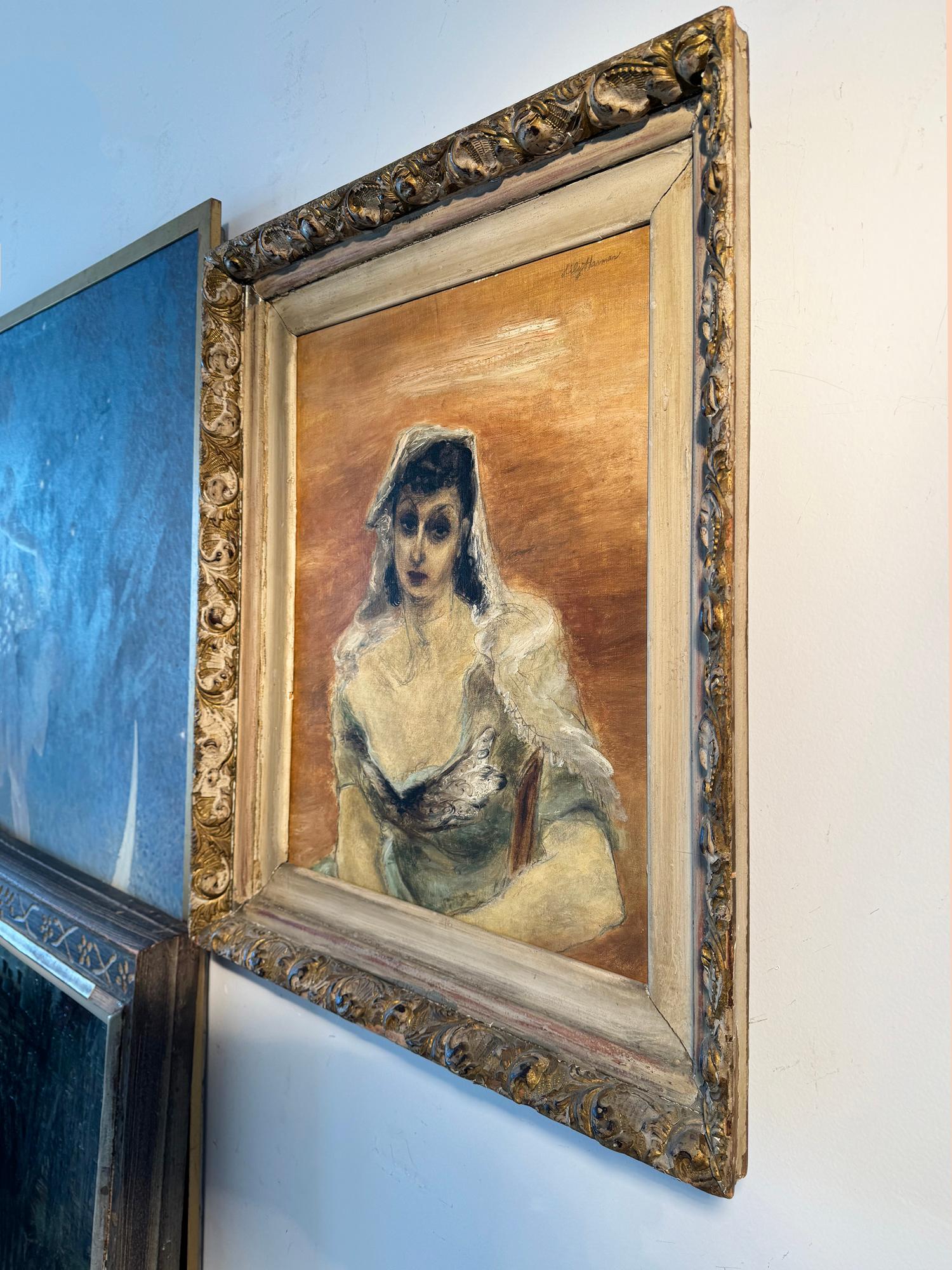Portrait de l'actrice Paula Laurence, épouse de Joseph Hirshhorn, milieu du siècle dernier - Painting de Lily Harmon