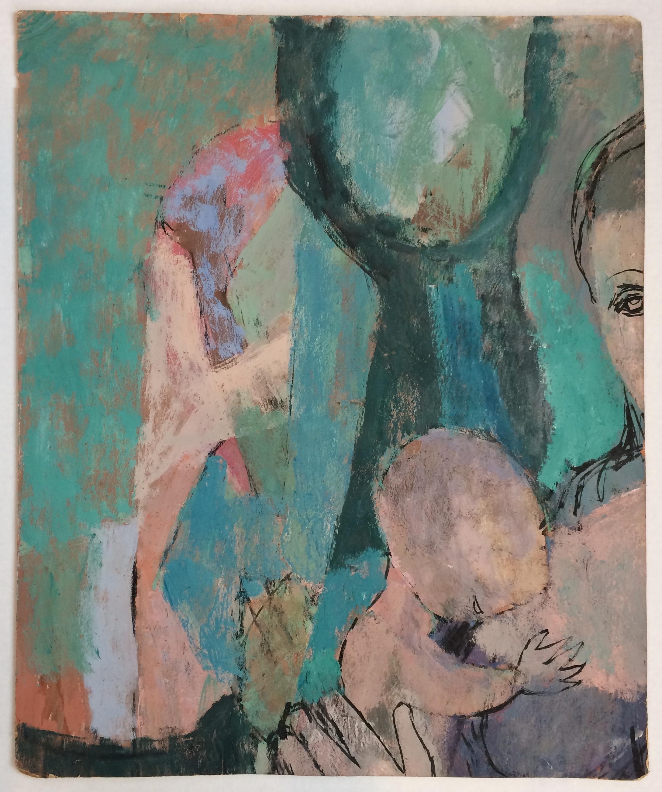 Lily Harmon  (1912 - 1998)
Frau mit Rose
Tinte und Gouache auf Karton
23 x 19 Zoll

Lily Harmon war eine Künstlerin, die in Porträtmalerei, Assemblage und Buchillustration arbeitete und deren dritter Ehemann der Sammler Joseph H. Hirshhorn war. Die