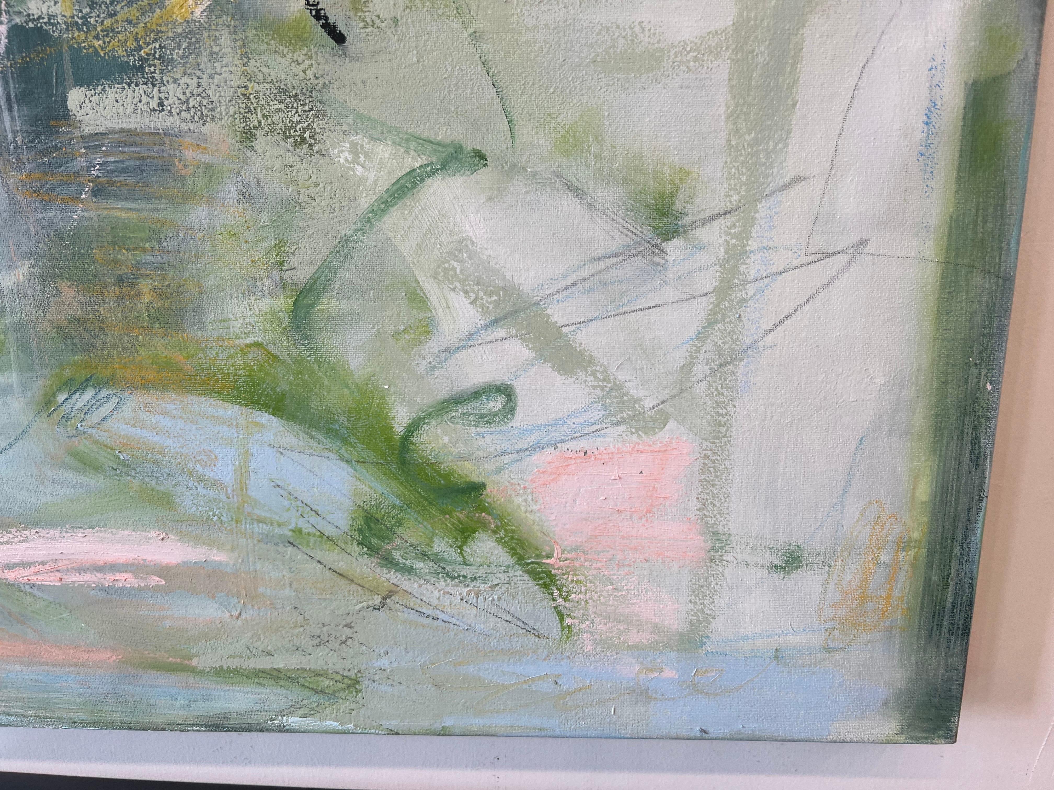 Lumina by Lily Harrington, Large Abstract Painting on Canvas, green and blue For Sale 4