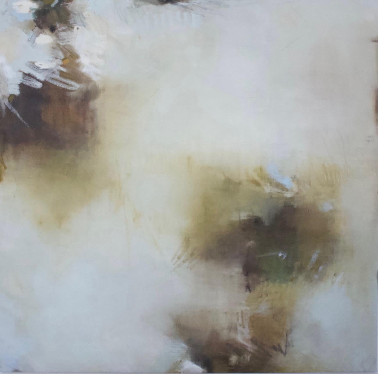 Con una dimensione di 48 x 48 pollici, Peeking Through è un dipinto dinamico a tecnica mista di grandi dimensioni che attira l'attenzione pur rimanendo facilmente accessibile. Il senso intuitivo di Lily Harrington per la composizione e la