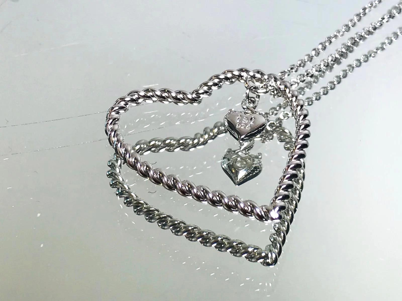 Lily & Lotty Silver Necklace with Open Heart Diamond Pendant For Sale 1