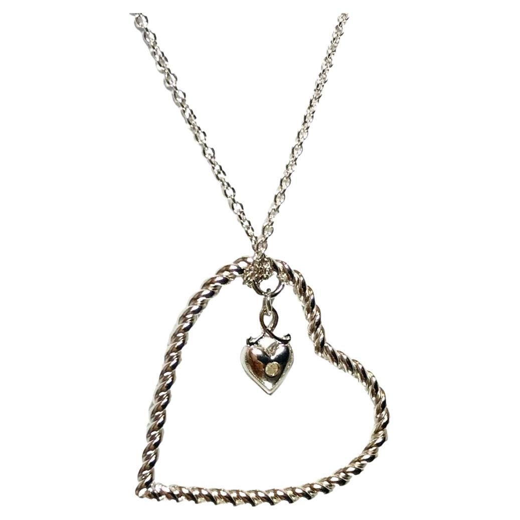 Lily & Lotty Silver Necklace with Open Heart Diamond Pendant For Sale