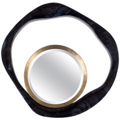 Lily Mirror Large in Black Pen Shell and Bronze-Patina Brass by R&Y Augousti