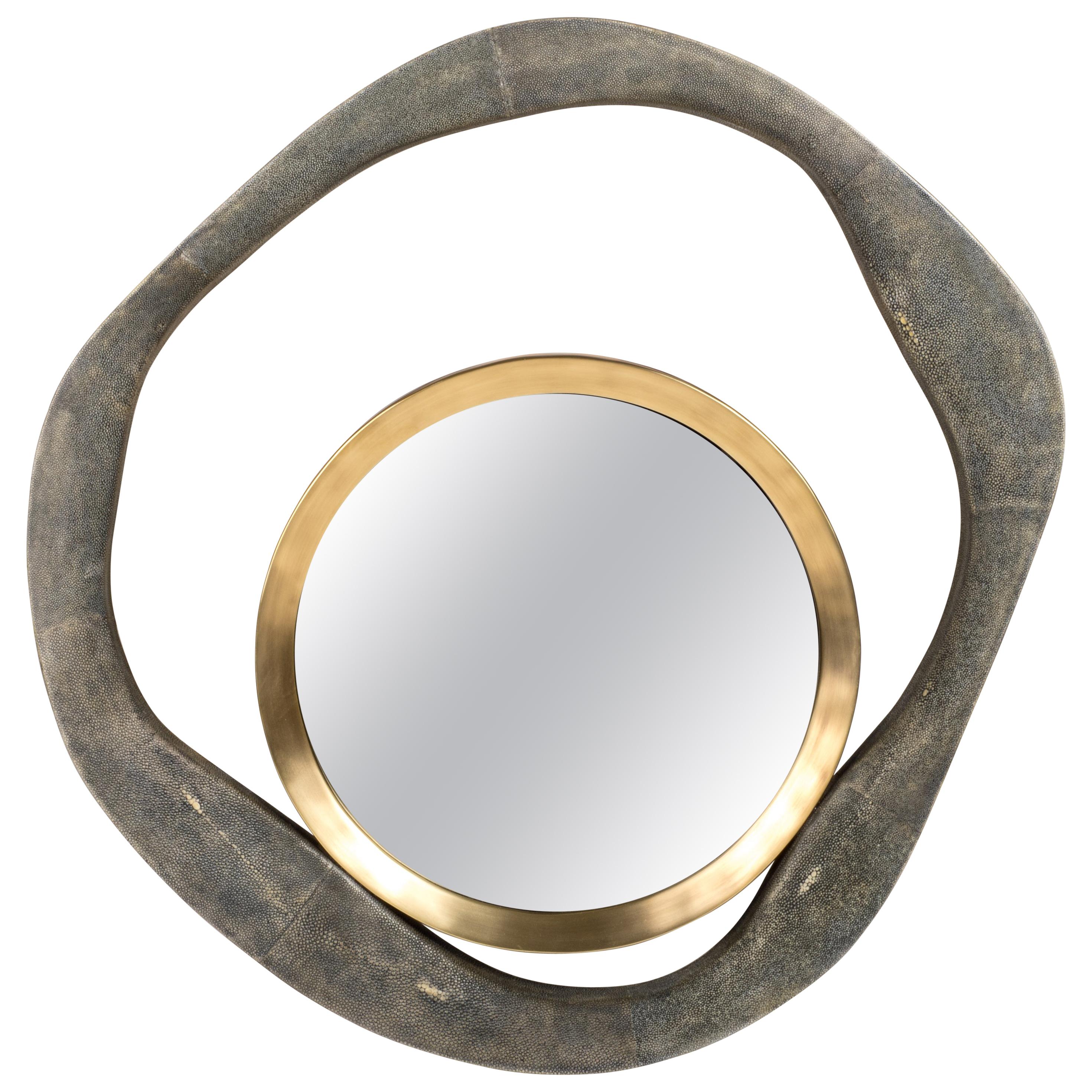 Lily Mirror Large in Black Shagreen & Bronze-Patina Brass by R&Y Augousti
