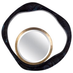 Lily Mirror Large in Blue Pen Shell and Bronze-Patina Brass by R&Y Augousti