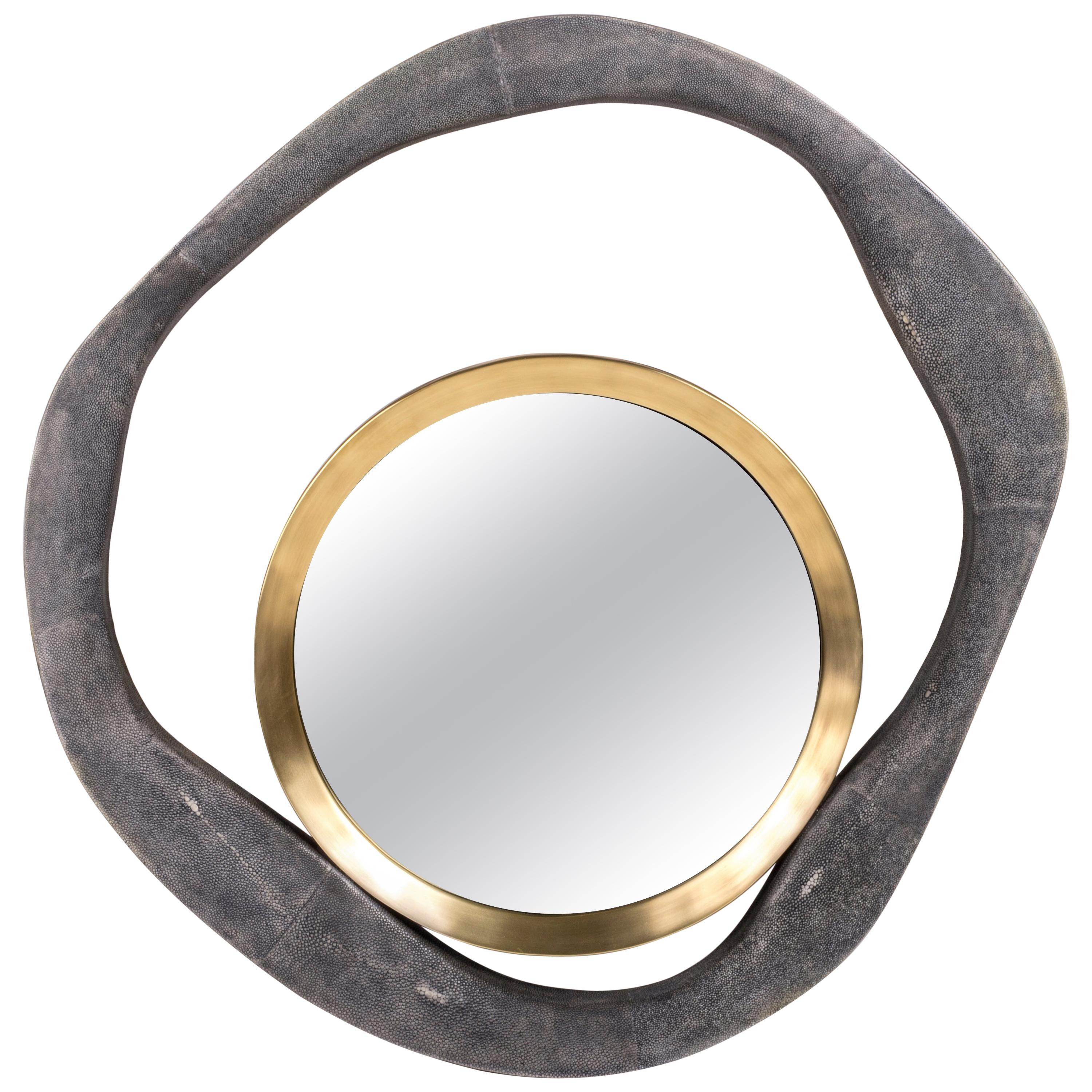 Lily Mirror Large in Coal Black Shagreen and Bronze-Patina Brass by R&Y Augousti