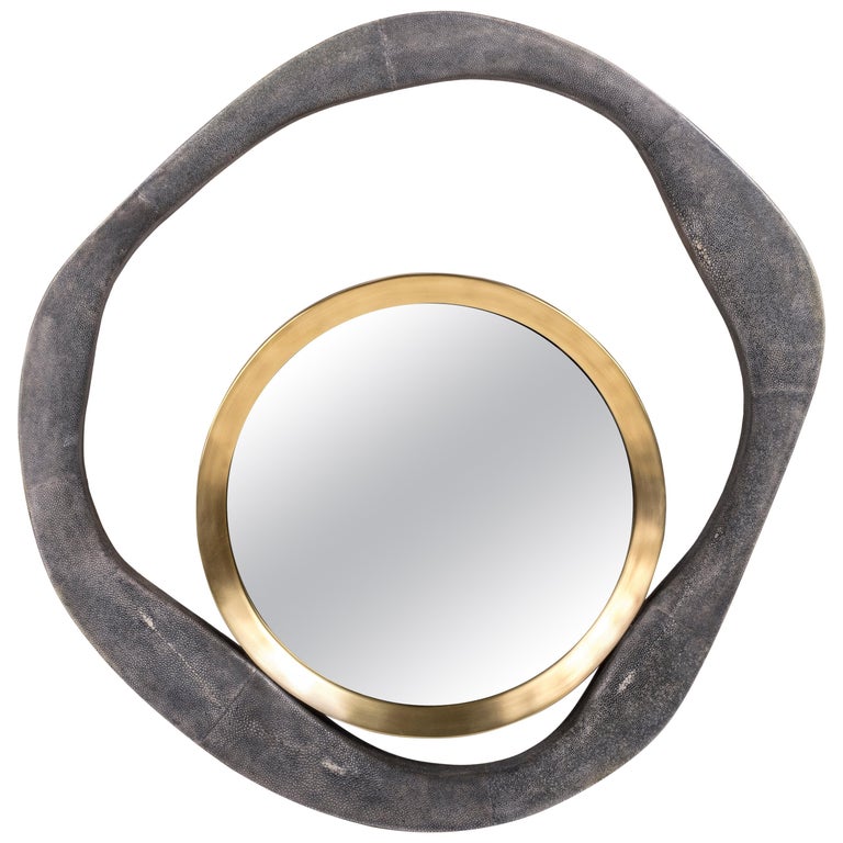 Lily Mirror Large in Coal Black Shagreen and Bronze-Patina Brass by R&Y Augousti For Sale